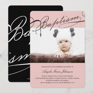 Convite Foto Rosa Rosa Rosary Cross Girl com Batismo Rotei