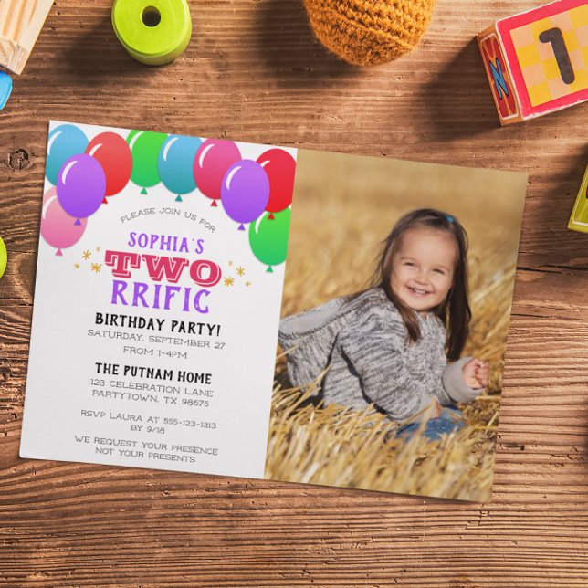 Convite Foto Roxa do Balão de segundo aniversário DUO (Criador carregado)