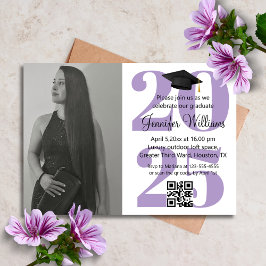 Convite foto roxo chique festa de formatura 2026 código qr
