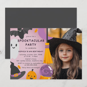 Convite Foto Roxo Laranja Fofo Aniversário de Crianças de