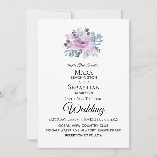 Convite *~* Foto - RSVP - Casamento de BUQUÊ FLORAL QR (Frente)