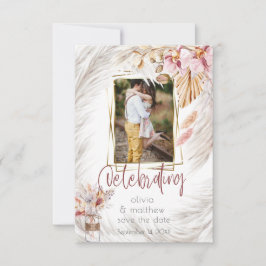 Convite Foto: Rustic Burgundy Pink Ivory Pampas Gras