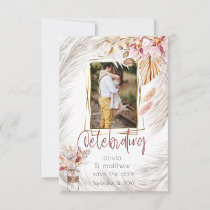 Convite Foto: Rustic Burgundy Pink Ivory Pampas Gras