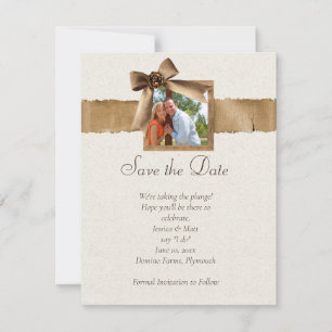 Convite Foto Rustic Burlap Salvar Data