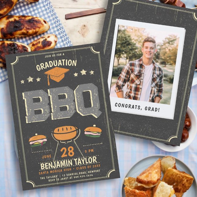 Convite Foto Rustic Cowboy Country do Partido do CHURRASCO (male high school graduation party ideas bbq party invitations grad photo template rustic country)