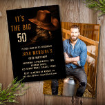 Convite Foto Rustic Cowboy Hat Boots, 50º aniversário<br><div class="desc">50º Aniversário Foto Rustic Cowboy Hat Boots Invisions apresenta um par de botas de cowboy de couro com um chapéu e a sua 50ª informação personalizada sobre o convite de aniversário abaixo. Adicione sua foto favorita ao contrário. Criado pelo Evco Studio www.zazzle.com/store/evcostudio</div>