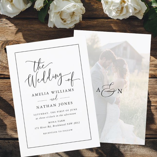 Convite Foto Rustic Script Black White Weding (Criador carregado)