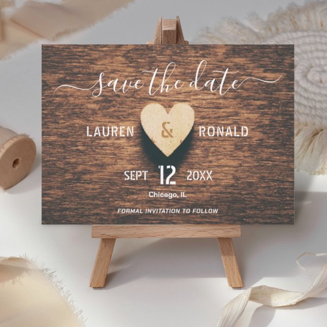 Convite Foto Rústica De Madeira Salvar O Casamento outono  (save the date wood invitation card)