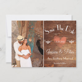 Convite Foto Rústica Romântica Coração e Madeira Salvar Da