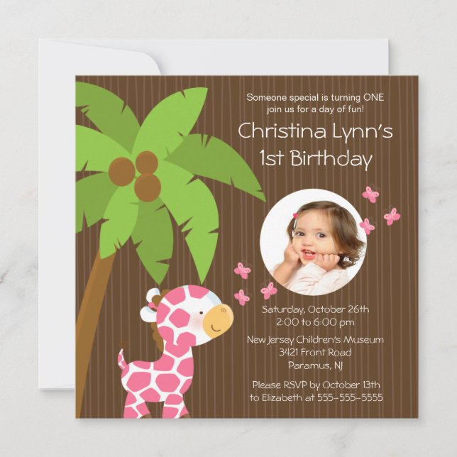 Convite Foto Safari Jungle Girafa Festa de aniversário (Frente)