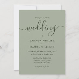 Convite Foto: Sage Green Script Weding