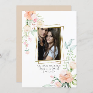 Convite FOTO SALVAR DATA Flores de Coral de Aquarela
