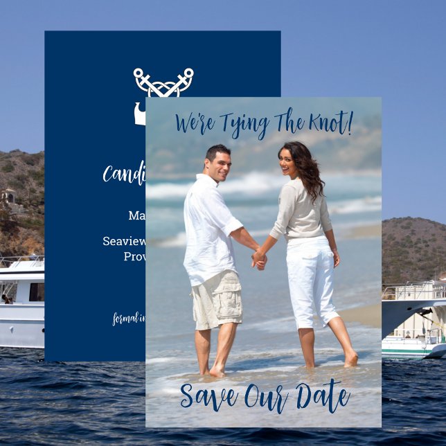 Convite Foto: Salvar Data, Marinho, Náutica, Casamento (Photo Save The Date Nautical Wedding Engagement Invitation)