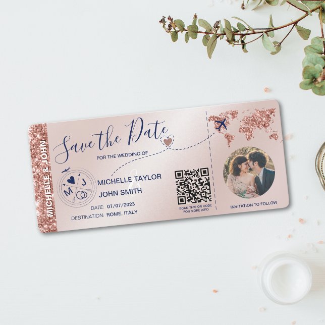 Convite Foto: Salve a data de embarque no mapa mundial QR (Criador carregado)