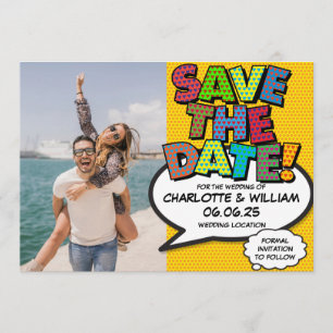 Convite Foto Salve a Data Divertida Arte Pop de Quadrinhos