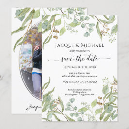 Convite Foto Salve o Dia Aquarela Eucalipto Verde