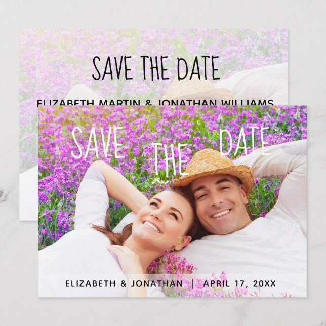 Convite Foto Save The Date com Letreiro Manual Moderno (Frente/Verso)