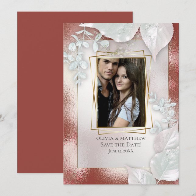 Convite FOTO SAVE THE DATE |  Terracotta Shimmer (Frente/Verso)