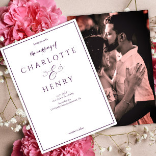 Convite Foto Script Caligrafia Elegante Roxo Casamento