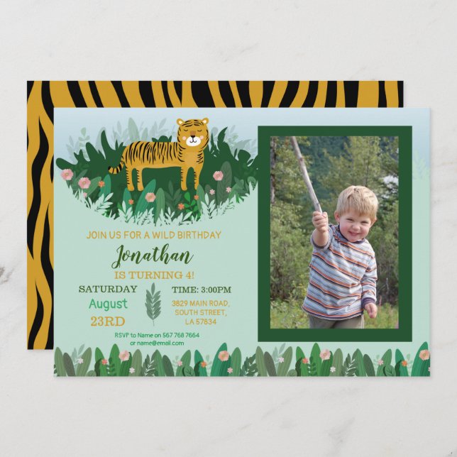 Convite Foto selvagem do safari do jardim zoológico do (Frente/Verso)