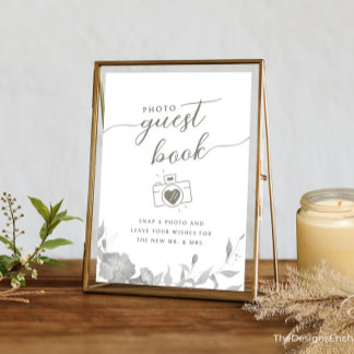 Convite Foto: Símbolo GuestBook Minimalista Boho Floral Po