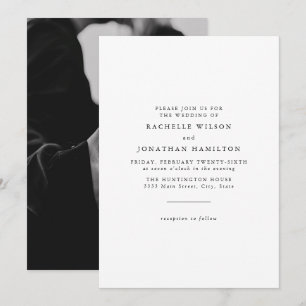 Convite Foto Simples Chic Casamento de Monograma Branco Pr
