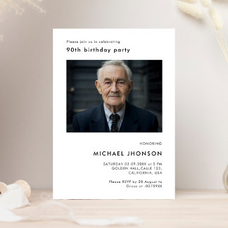 Convite Foto simples de 90 no aniversário de Black & White