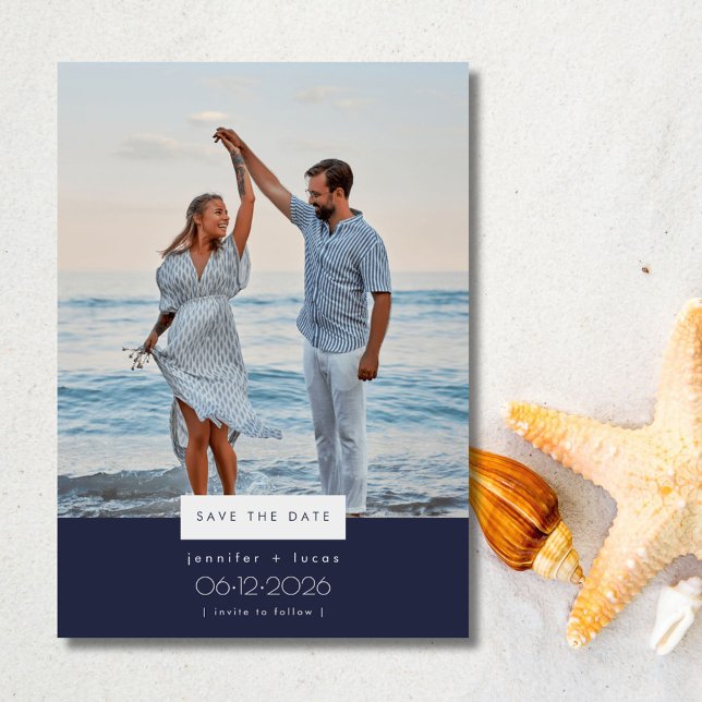 Convite Foto simples de casamento de praia Salvar a data (Simple Beach Wedding Photo Save the Date Invitation)