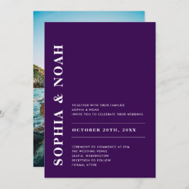 Convite Foto Simples de Casamento Elegante Roxo Moderno Es