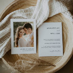 Convite Foto Simples de Casamento Mínimo Preto e Branco<br><div class="desc">Design moderno e elegante imprimiu Simple Black & White Delicate Black Minimalist Photo Invitation,  que pode ser personalizado com seu texto. Clique no botão "Personalizar" e use nossa ferramenta design para modificar este modelo. Veja a Design de Arte Gráfica para outros produtos que combinam com este design!</div>