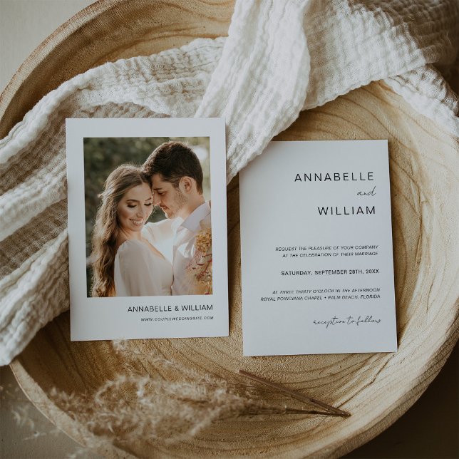 Convite Foto Simples de Casamento Mínimo Preto e Branco (Criador carregado)