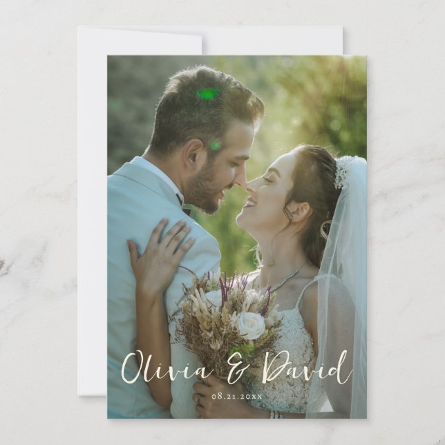 Convite Foto Simples de Casamento Romântico Elegante Cláss (Frente)