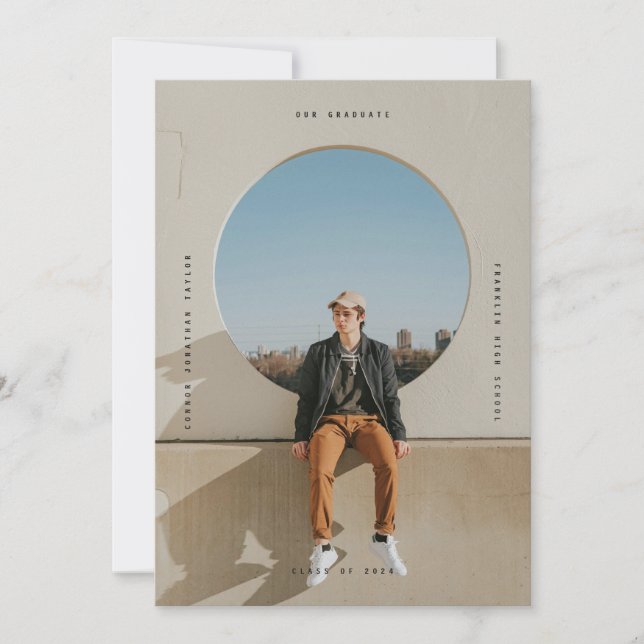 Convite Foto Simples de Graduação de Tipografia Preta (Frente)