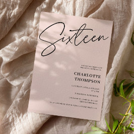Convite Foto simples e elegante de blush preto Sweet 16