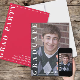 Convite Foto simples e formando Vermelho minimalista