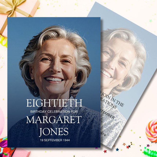 Convite Foto simples Elegante de 80 Birthday (Criador carregado)