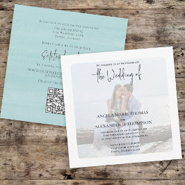 Convite Foto simples Elegante Turquesa QR Code RSVP Ocean