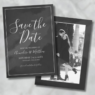 Convite Foto Simples Preto Branco Save the Date Casamento