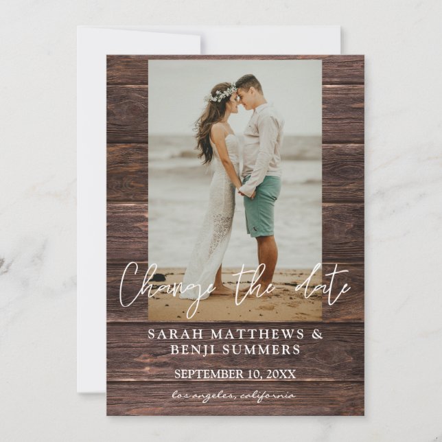 Convite Foto sobre madeira Alterar a data (Frente)