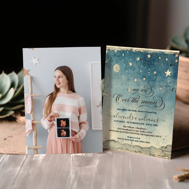 Convite Foto sobre o Chá de fraldas Azul das Estrelas da L (Criador carregado)