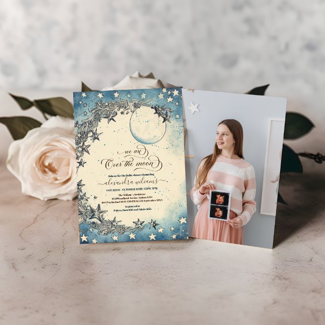 Convite Foto sobre o Chá de fraldas Sonho da Lua (Criador carregado)