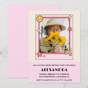 Convite Foto Sol Arco-íris Retrô Aniversário de 93 anos Ro