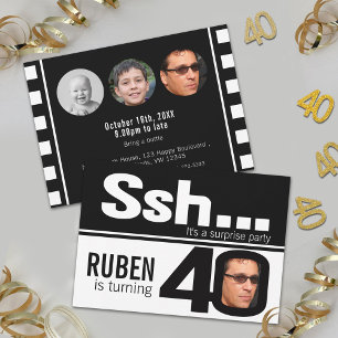 Convite Foto: Ssh men Black White aniversário de 40 anos 