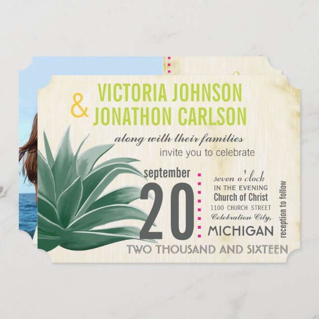 Convite Foto Suculente Aloe Limão Rosa Hydrangea Casamento (Frente/Verso)