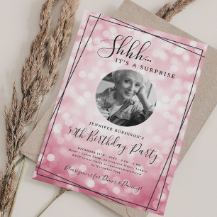 Convite Foto SURPRESA 50º Aniversário Bokeh Rosa Vibrante
