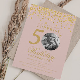 Convite Foto SURPRESA 50º Aniversário Confetes Dourados Ru