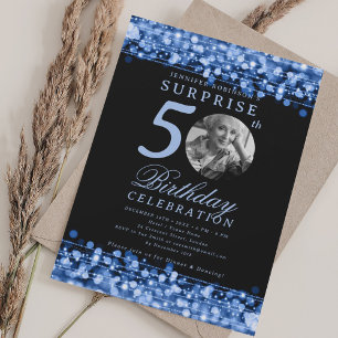 Convite Foto SURPRESA 50º Aniversário Luzes Azuis Navy