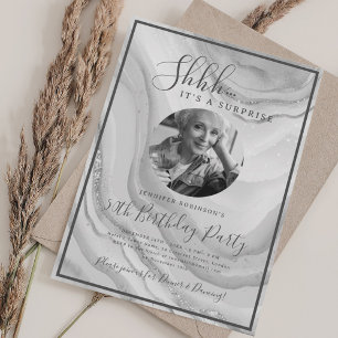 Convite Foto SURPRESA 50º Aniversário Mármore Prata