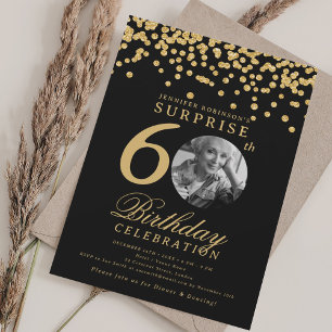 Convite Foto SURPRESA 60º aniversário Dourado Confetti Bla