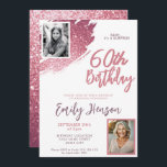 Convite Foto surpresa 60.º aniversário rosa brilhante 2<br><div class="desc">Foto surpresa 60.º Convite de Aniversário do Glitter 2 Rosa. Jogue uma incrível celebração surpresa com este convite de aniversário brilhante rosa. Apresentando um traçado de pincel cintilante e espaço para duas fotos pessoais, este design elegante é perfeito para honrar um fabuloso aniversário de marco feminino. Totalmente personalizável para incluir...</div>